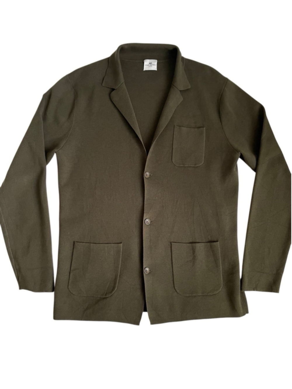 John Henric Unstructured Cardigan Mens Large Olive Green Cotton Sweater Blazer